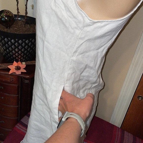 Victoria Sophia women’s Medium dress mini white linen sleeveless concert bride - Picture 6 of 11